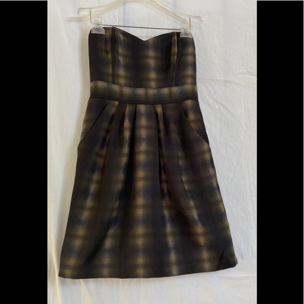 H&M Strapless dress black/brownish plaid size 8